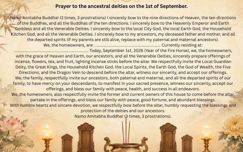 Prayer to the ancestral deities on the 1st of September.