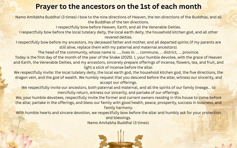 Prayer to the ancestors on the 1st of each month