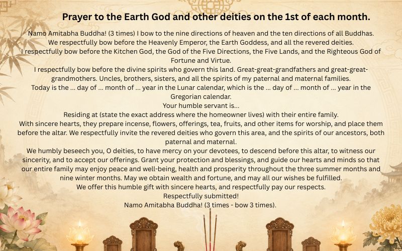 Prayer to the Earth God and other deities on the 1st of each month.