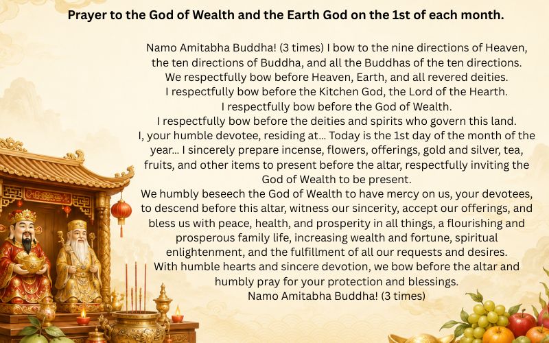 Prayer to the God of Wealth and the Earth God on the 1st of each month.