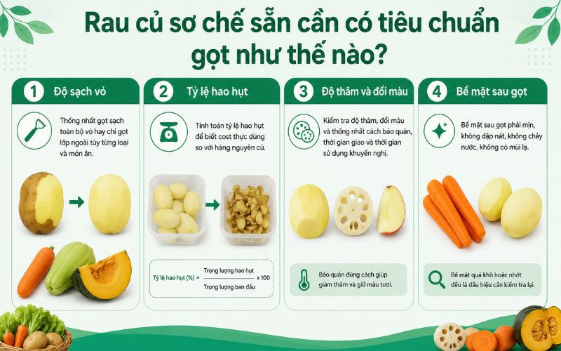 What are the standards for peeling pre-processed vegetables?