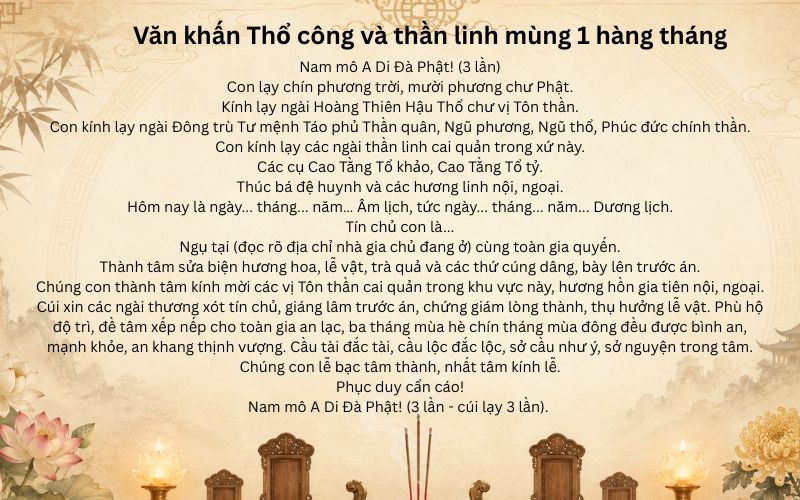 Văn khấn Thổ công và thần linh mùng 1 hàng tháng