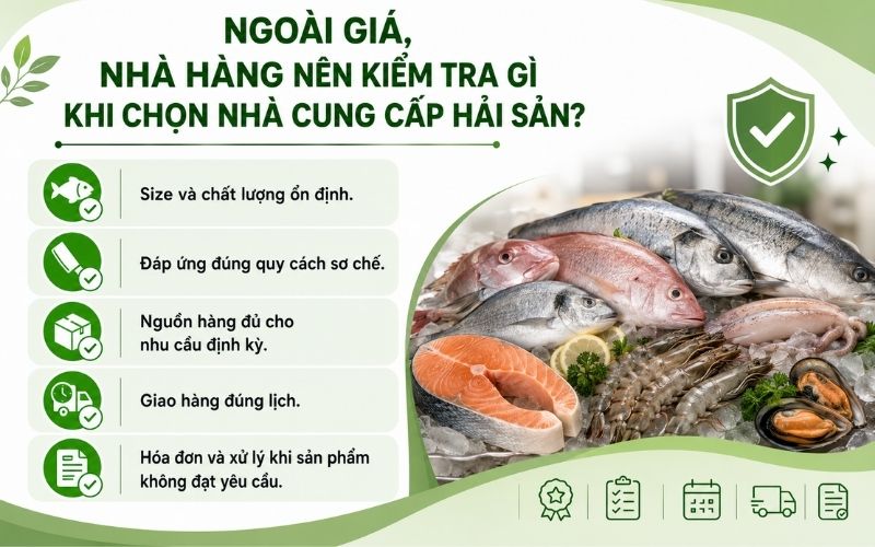Besides price, what else should restaurants check when choosing a seafood supplier?