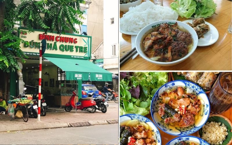 Bún chả Bình Chung có phần thịt chả được nướng hài hòa