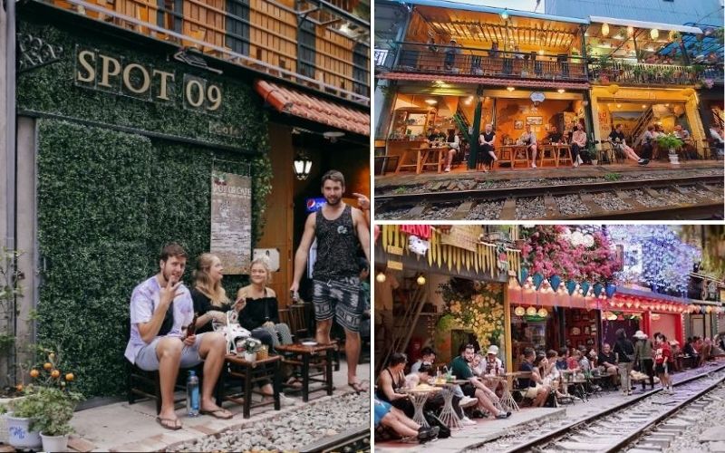 Spot 09 with coffee tables overlooking the Phung Hung railway line in Hanoi.