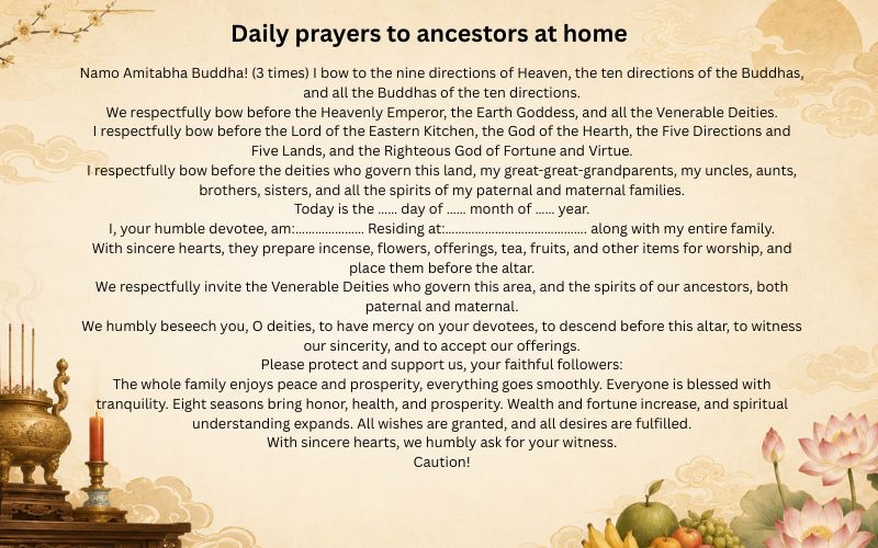 Daily prayers to ancestors at home.