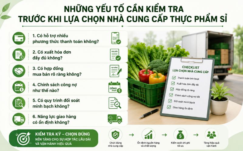 Những yếu tố cần kiểm tra trước khi lựa chọn nhà cung cấp thực phẩm sỉ