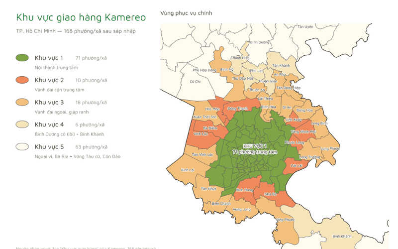 Danh sách các khu vực giao hàng Kamereo