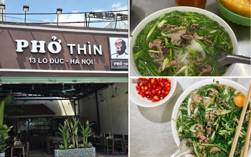 Thịt bò tái lăn cùng hành xanh trong bát phở Thìn Lò Đúc 