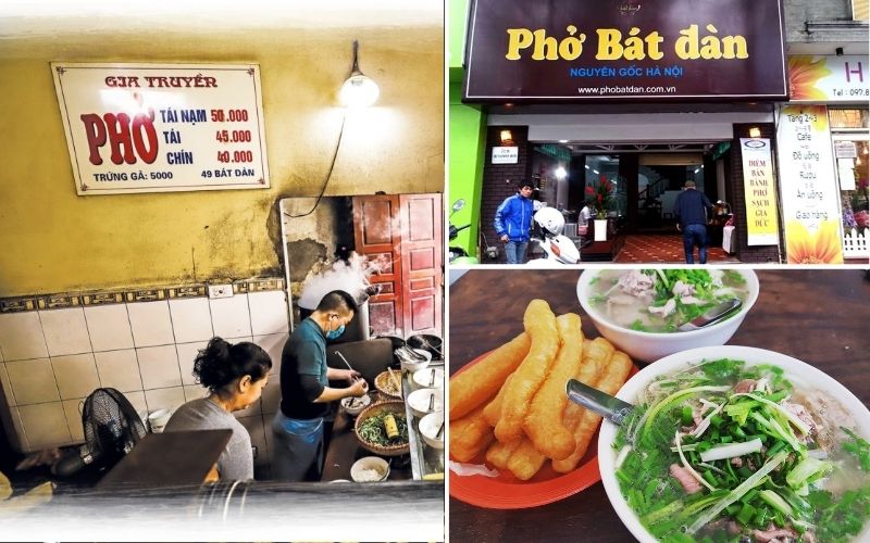 Phở Gia Truyền Bát Đàn với thịt bò tái và nước dùng trong