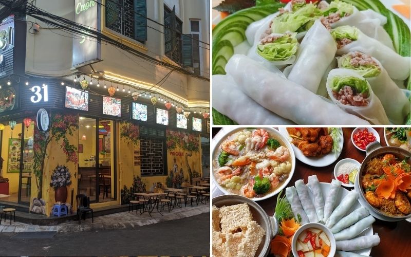 Phở Cuốn 31 Ngũ Xã với thực đơn nhiều món ăn kèm.