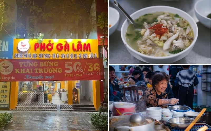 A bowl of Lam's chicken pho with golden-brown free-range chicken meat at Nam Ngu.
