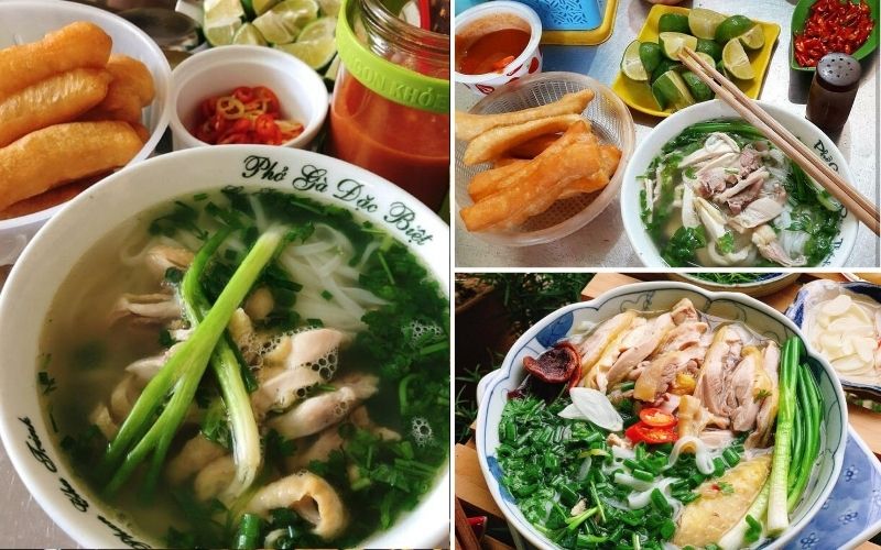 The ambiance and the bowl of chicken pho at Quan Chi restaurant on Yet Kieu street.