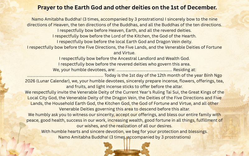 Prayer to the Earth God and other deities on the 1st day of the 12th lunar month of the Year of the Horse 2026