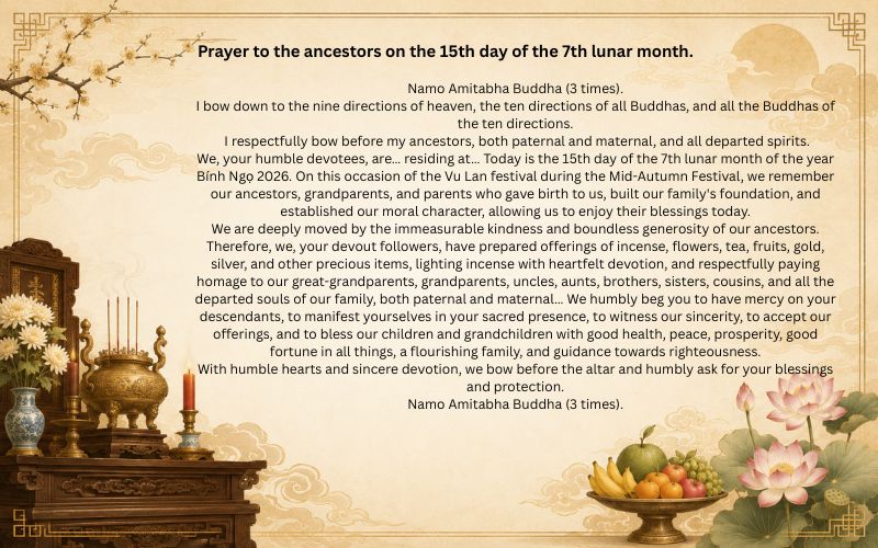 Prayer to ancestors on the 15th day of the 7th lunar month at home.