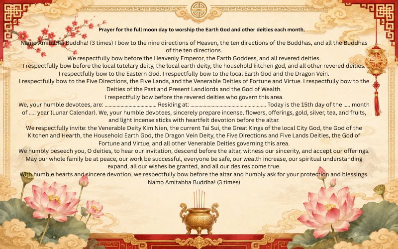 Prayer for the full moon day to worship the Earth God and other deities each month.