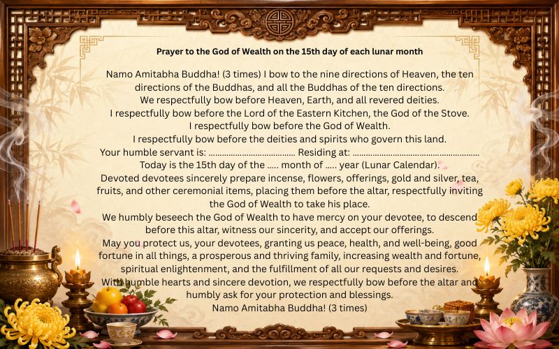 Prayer to the God of Wealth on the 15th day of each lunar month