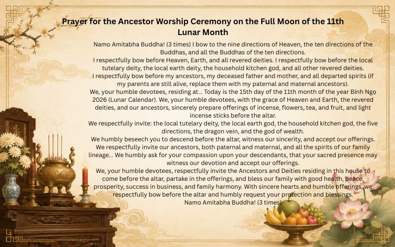 Prayer for the Ancestor Worship Ceremony on the Full Moon of the 11th Lunar Month