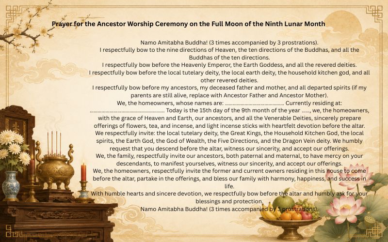 Prayer for the Ancestor Worship Ceremony on the Full Moon of the Ninth Lunar Month