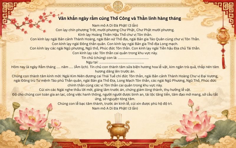 Văn khấn ngày rằm cúng Thổ Công và thần linh hàng tháng