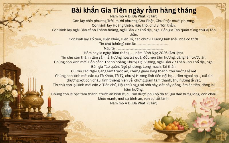 Bài khấn gia tiên ngày rằm hàng tháng