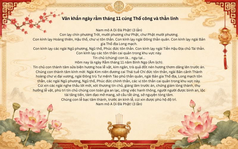 Văn khấn ngày rằm tháng 11 cúng Thổ công và Thần linh