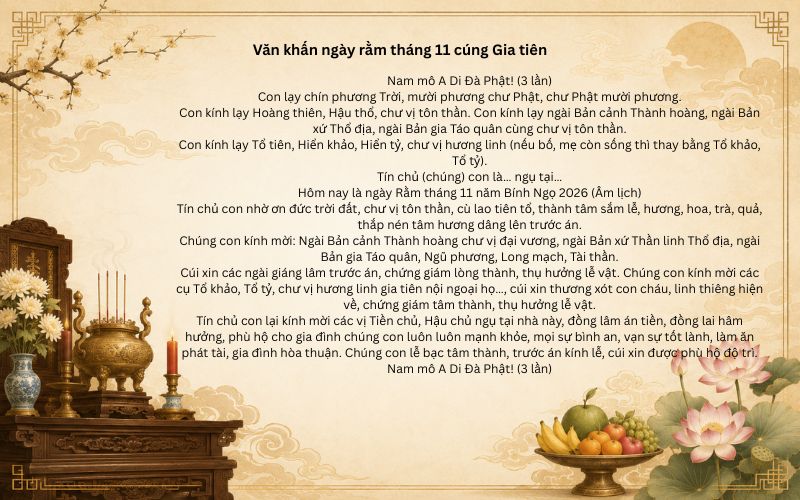 Văn khấn ngày rằm tháng 11 cúng Gia tiên