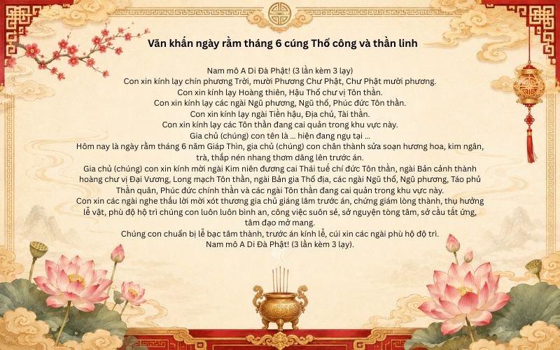 Văn khấn ngày rằm tháng 6 cúng Thổ công và thần linh