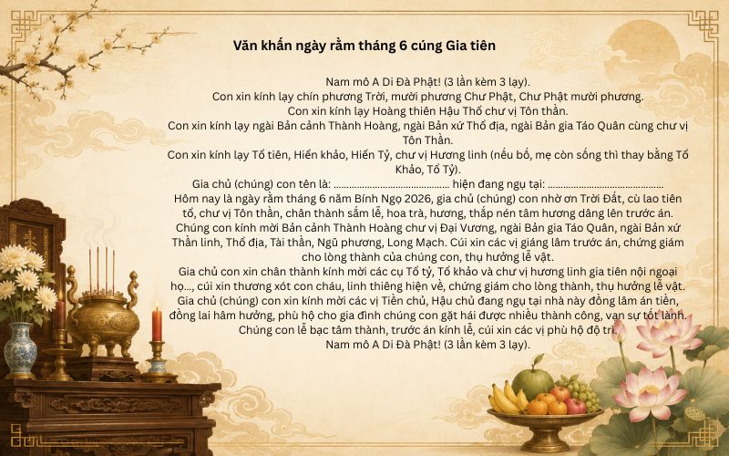 Văn khấn ngày rằm tháng 6 cúng Gia tiên