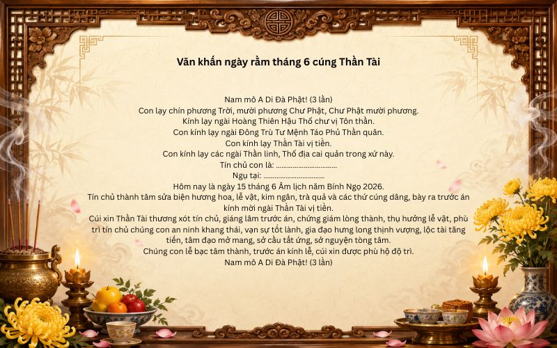 Văn khấn ngày rằm tháng 6 cúng Thần Tài