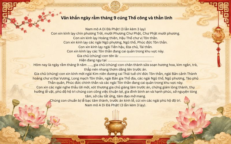 Văn khấn ngày rằm tháng 9 cúng Thổ công và thần linh