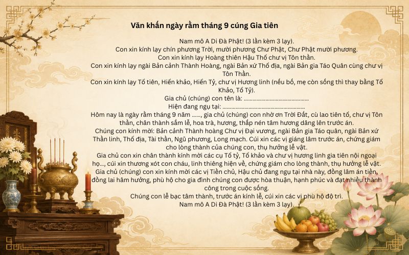 Văn khấn ngày rằm tháng 9 cúng Gia tiên