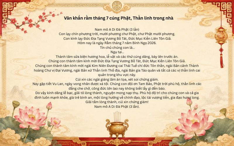 Văn khấn rằm tháng 7 cúng Phật, Thần linh trong nhà