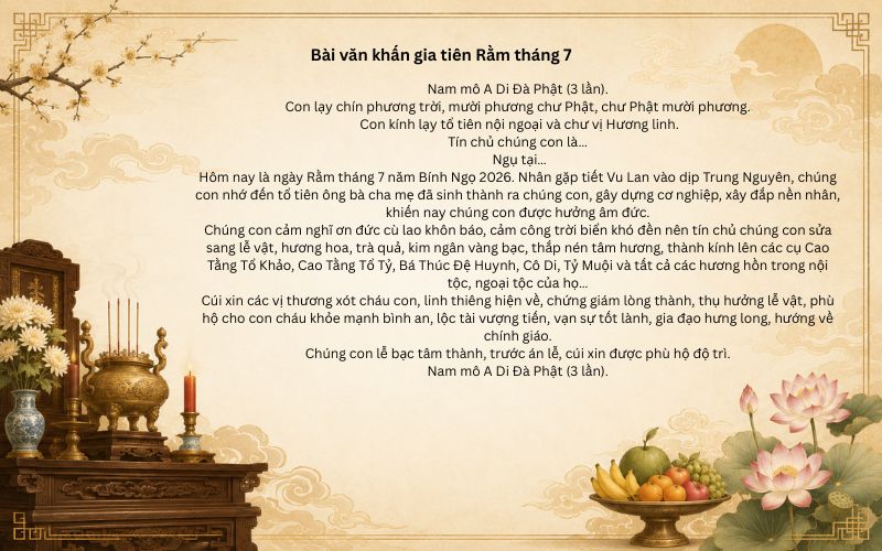 Văn khấn gia tiên Rằm tháng 7 trong nhà