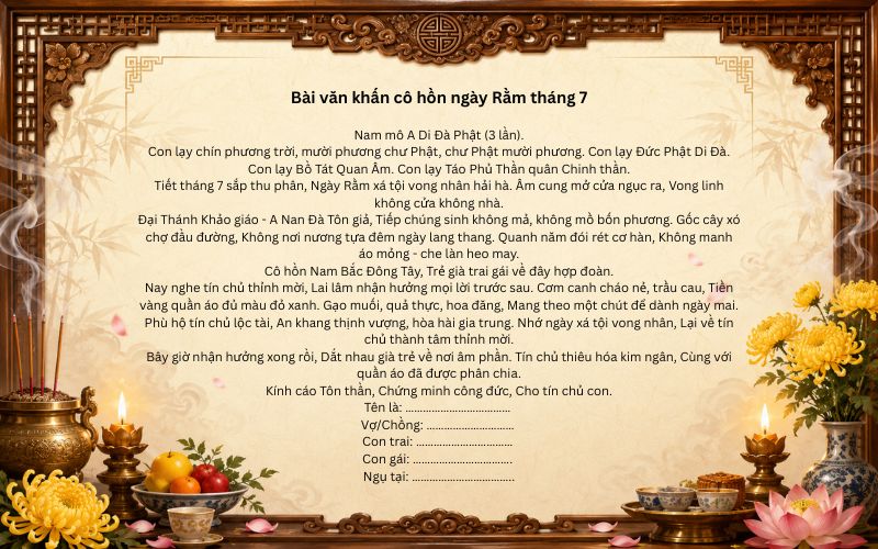 Văn khấn cúng cô hồn (cúng chúng sinh) Rằm tháng 7 ngoài trời