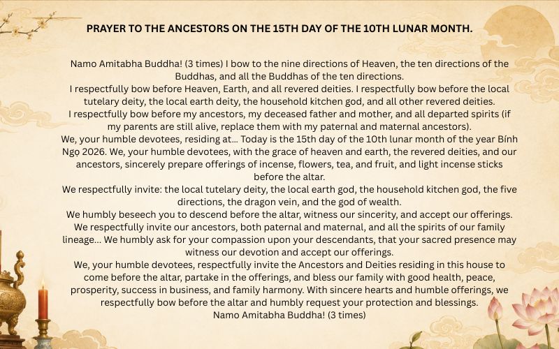 Prayer for the Ancestor Worship Ceremony on the Full Moon of the Tenth Lunar Month