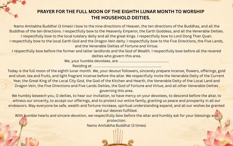 Prayer for the Mid-Autumn Festival (15th day of the 8th lunar month) to worship the Earth God and other deities.