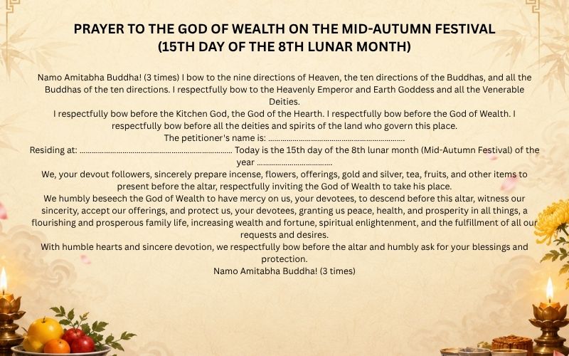 Prayer to the God of Wealth on the Mid-Autumn Festival (15th day of the 8th lunar month)