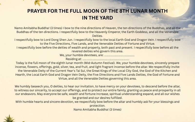 Prayer for the Full Moon of the 8th Lunar Month in the yard