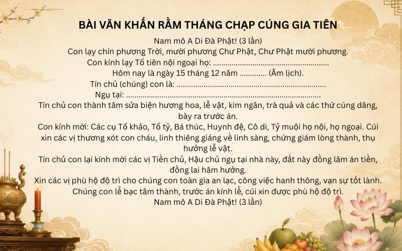 Bài văn khấn Rằm tháng Chạp cúng Gia tiên