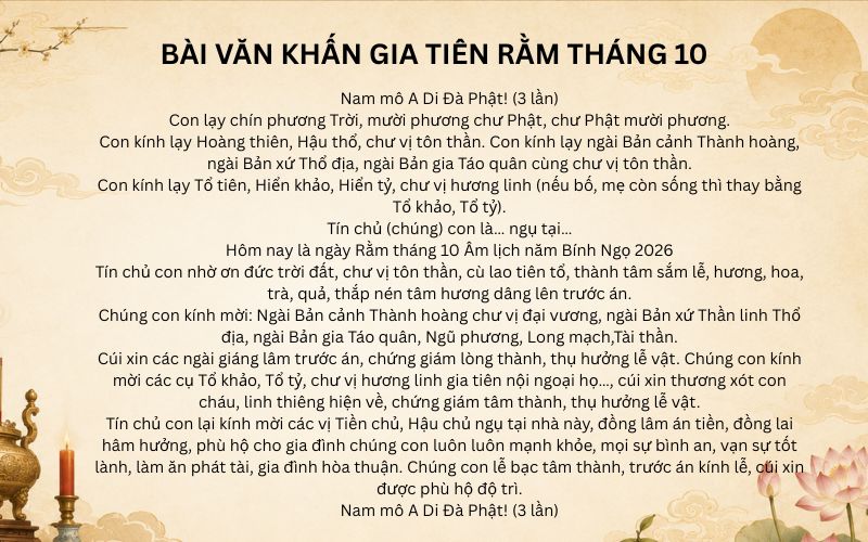 Văn khấn ngày rằm tháng 10 cúng Gia tiên