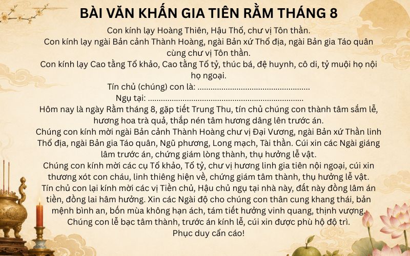 Văn khấn Gia Tiên ngày Rằm Trung Thu tháng 8